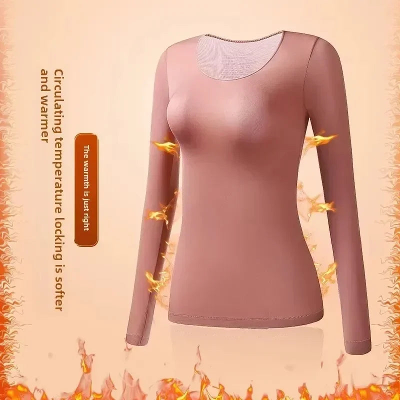 2PCS Thermal Underwear Sets for Woman Autumn Winter Bottoming Shirt Long-sleeved T-shirt Thin Thermal Top Women's Thermal Skin