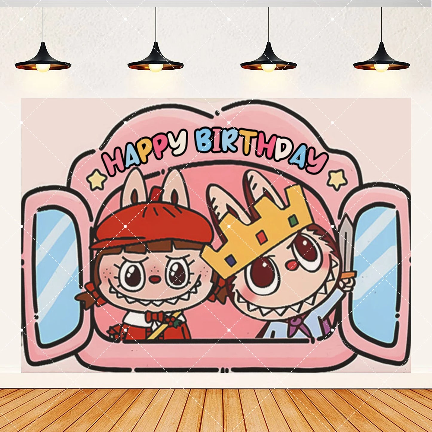 Cartoon LABUBU Theme Kids Birthday Party Banner Background Cake Topper Number Balloon Decoration Props Baby Party Supply Gifts