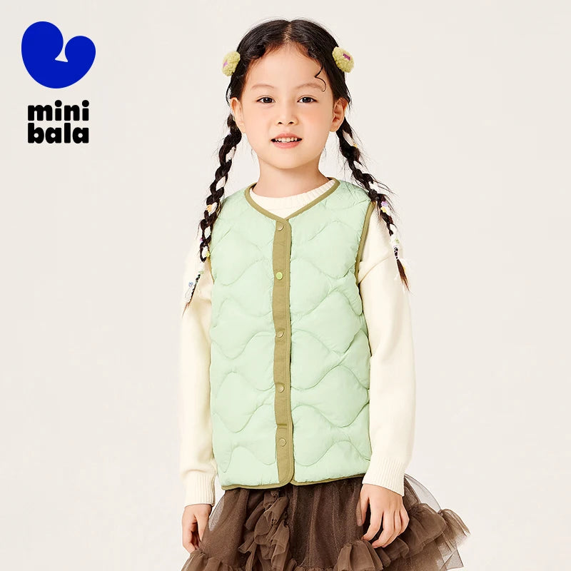 Mini Bala Kids Down Vest Winter Reversible Duck Down Waterproof Windproof Warm Lightweight for Outdoor Activities Macaron Color