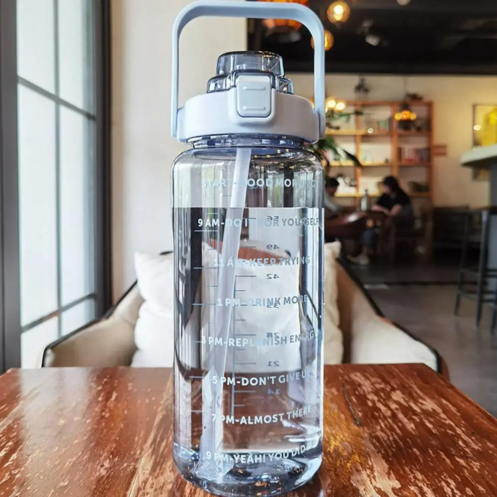 2L Large Capacity Water Bottles Portable Sports Water Bottle With Straw Fitness Bike Cup Summer With Time Marker