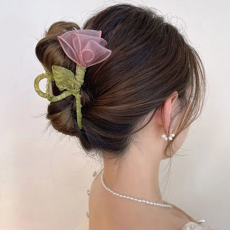 مشبك شعر من Haimeikang Tulip Tulle Shark Clip للنساء، دبوس شعر أنيق على شكل ذيل حصان، إكسسوارات شعر عصرية للفتيات