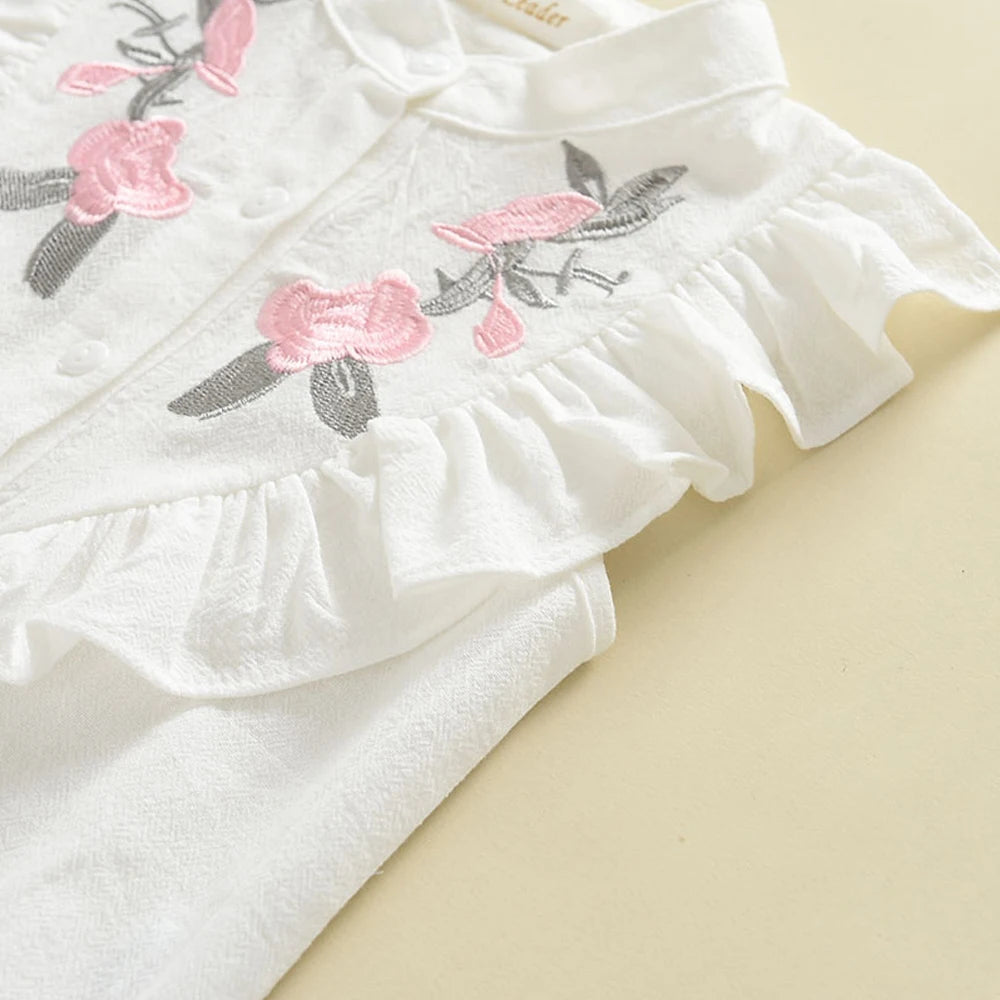 Bear Leader Girls' Clothing Set Summer New Casual Children's Embroidered Sleeveless Shirt + Shorts Set Girls' Baby Clothing