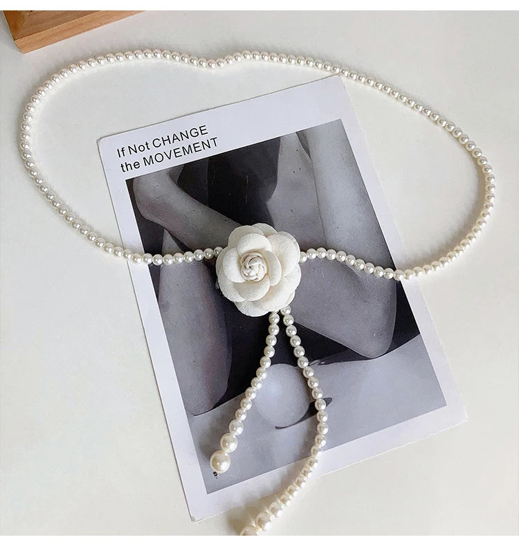 1pcs Pearl Waist Belt Women's New Style Camellia Decorative Versatile Waist Belt Matching Dress Coat Jacket Fashion Elegant Belt