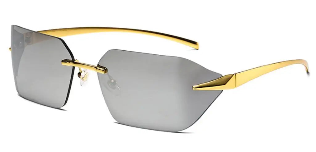 Rimless Men Sunglasses Luxury Brand Curved Lens Summer Traveling Sun Glasses for Women men Frameless Rectangle Shades mon