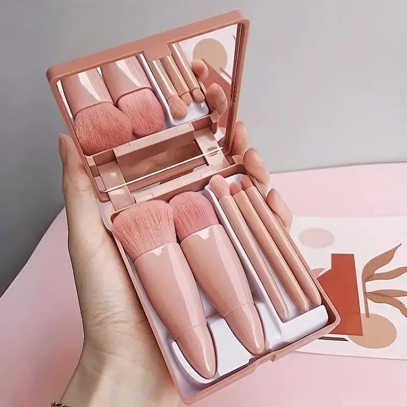 5pcs Travel Size Makeup Brushes tool Set Mini Makeup Brushes, Small Complete Function Cosmetic Brushes Kit With Case And Mirror Perfe