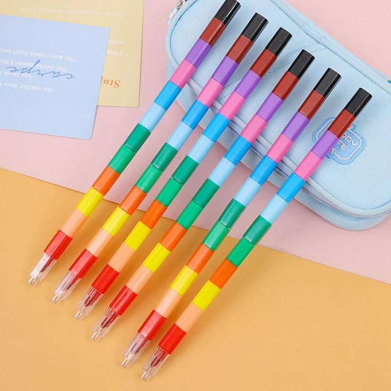 Stackable Crayons 12-Color Building Blocks Crayons Art DIY Drawing Graffiti Supplies Office School Stationery Students Gifts ZYF