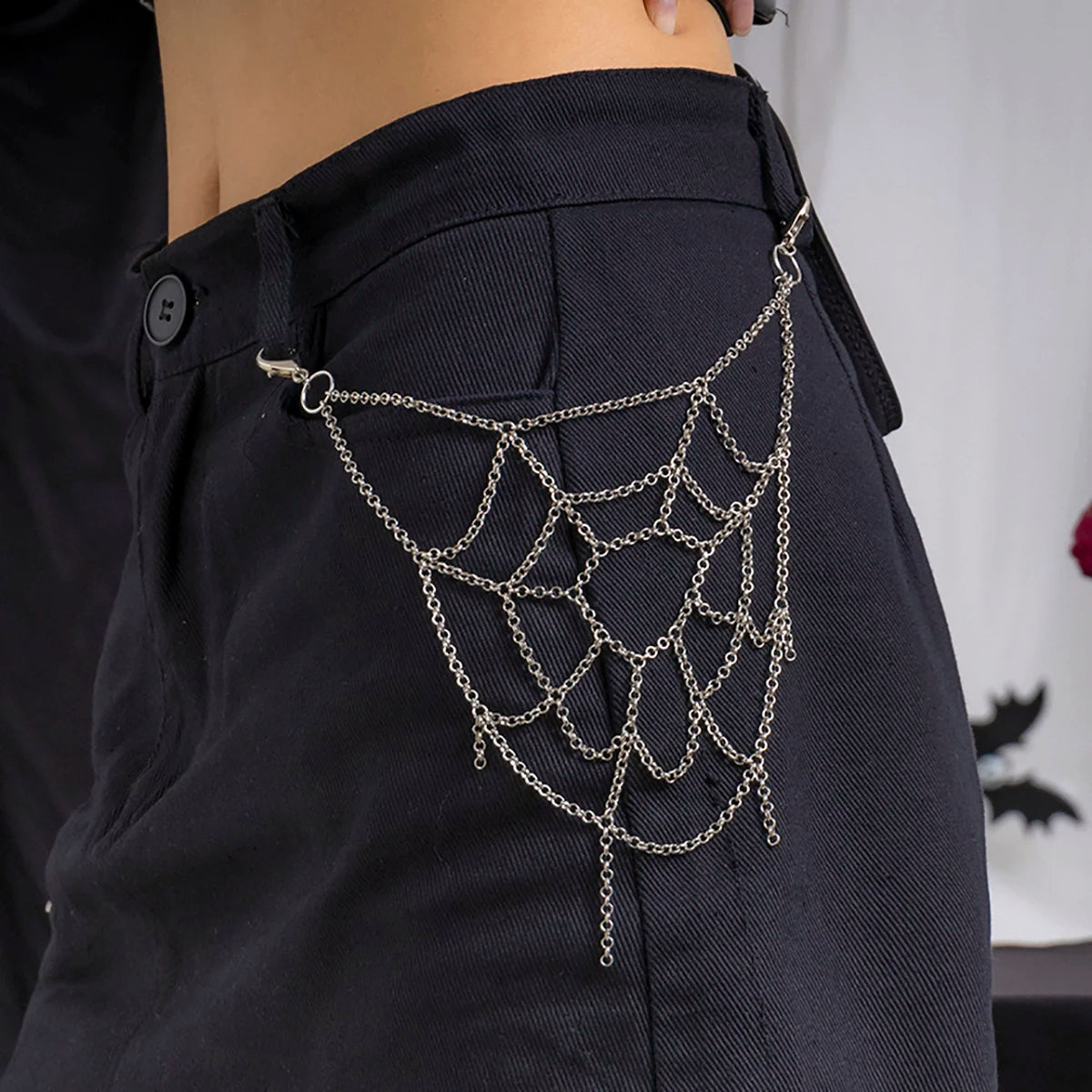 IngeSight.Z Punk Rock Metal Spider Web Waist Chain for Women Men Hip-Hop Jeans Key Chain Body Jewelry Gift Halloween Accessories