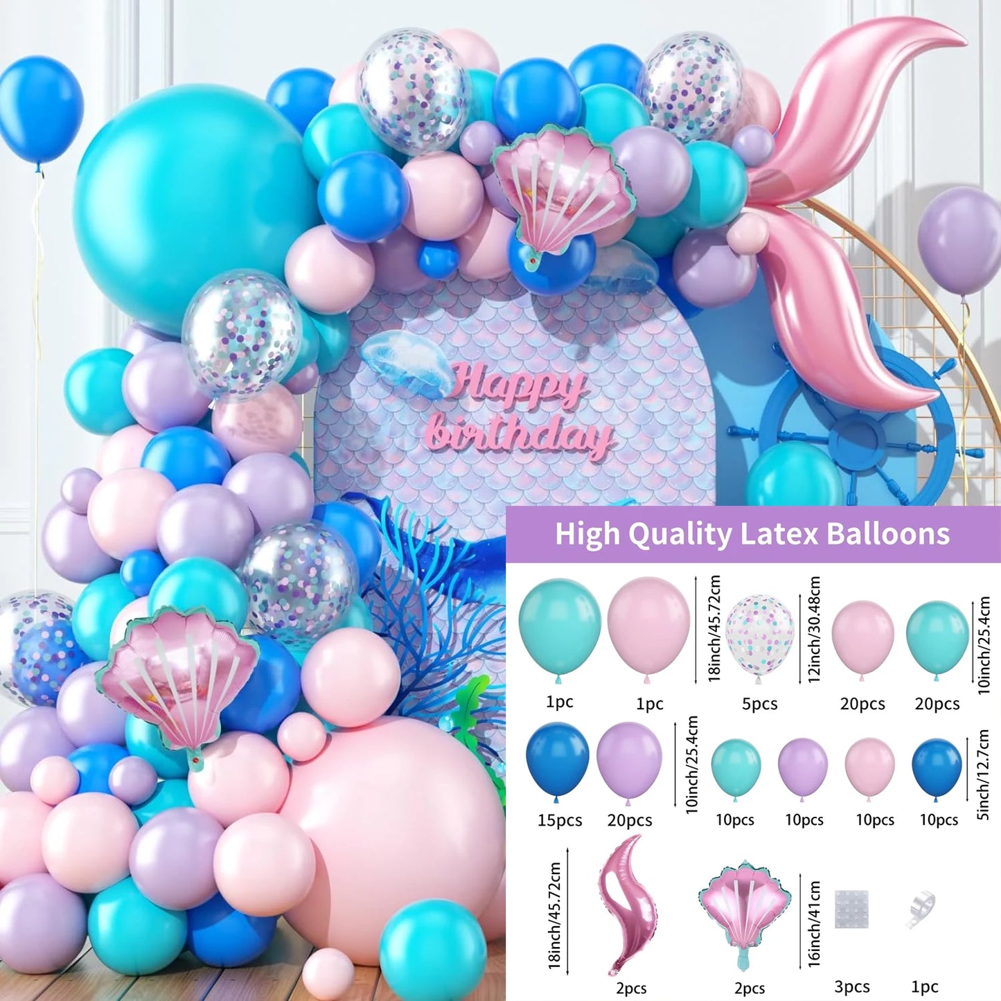 120pcs Ocean Themed Balloon Set, Blue Balloons and Marine Animals As Birthday Parties and Summer Outdoor Beach Decorations