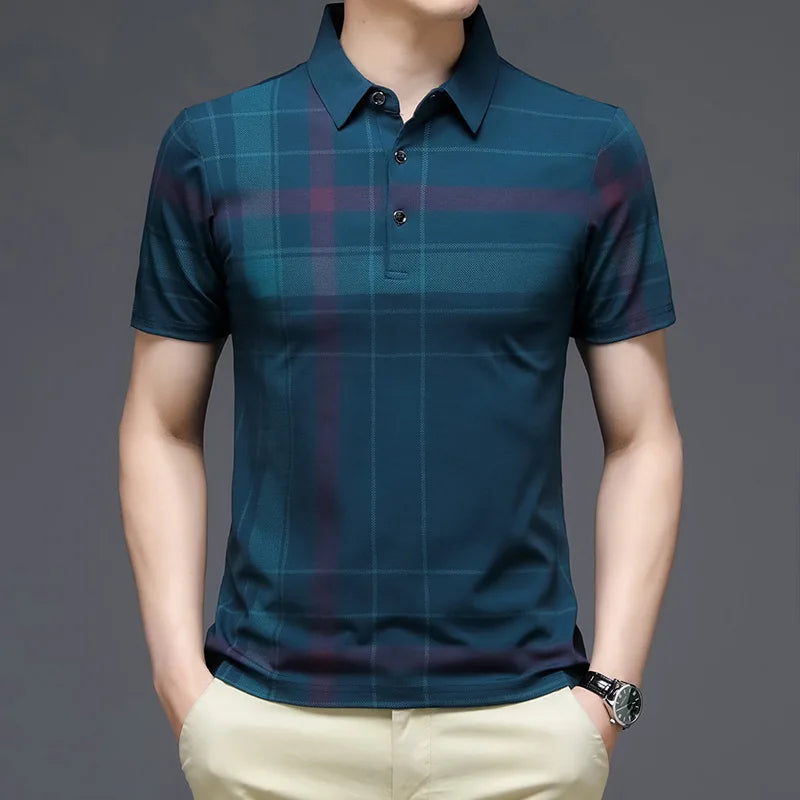 Men's Polo Shirt Business Casual Summer Short Sleeves Tops Pattern Print Button T Shirt Loose Clothes Fashion Polo T Shirt