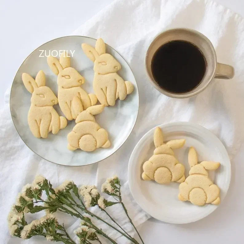 1/4pcs Cute Yoga Rabbit Easter Christmas Plastic Cookie Embossed Mold Fondant Cookie Cutter Bunny Biscuit Mold DIY Baking Tools