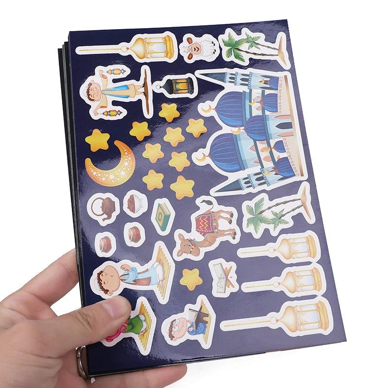 12pcs Eid Mubarak DIY Stickers Kids Gift Puzzle Game Toys Islam Muslim Party Supplies 2025 Ramadan Home Decoration Wall Sticker