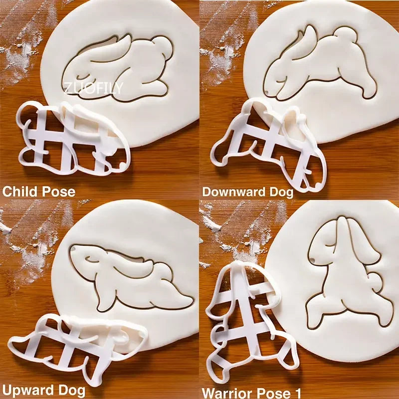 1/4pcs Cute Yoga Rabbit Easter Christmas Plastic Cookie Embossed Mold Fondant Cookie Cutter Bunny Biscuit Mold DIY Baking Tools
