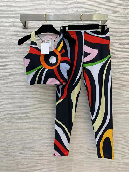 European Fashion Design Women's Two-piece Swimsuits Tight Fitting Vest Pants Swimwear Sports Yoga Suits Beach Casual Bikini