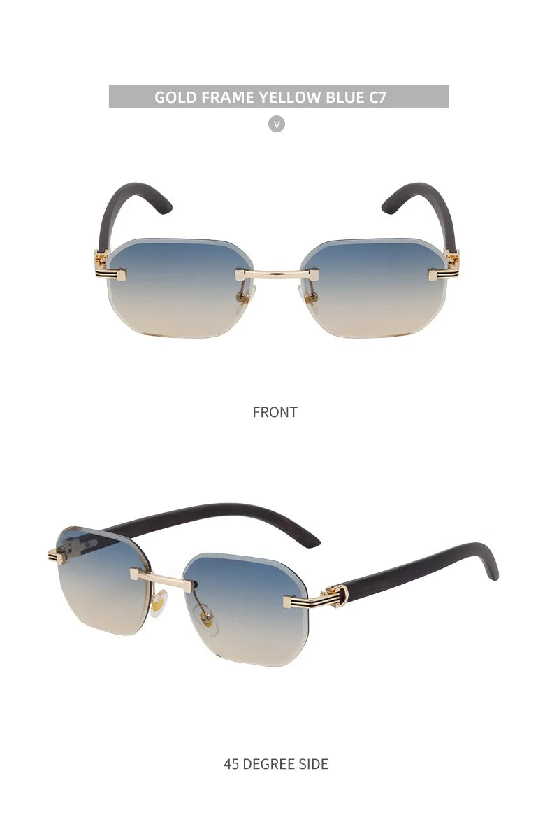 Vintage Square Rimless Sunglasses Men Luxury Brand Trendy Frameless Punk UV400 Eyewear Anti Blue Light Prescription Glasses