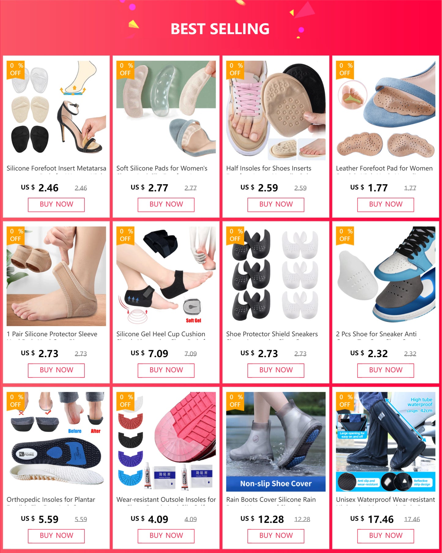 Soft Silicone Pads for Women's Shoes Anti-Slip Forefoot Insert Pad Heel Liner Gel Insoles for Heels Sandals Non-slip Foot