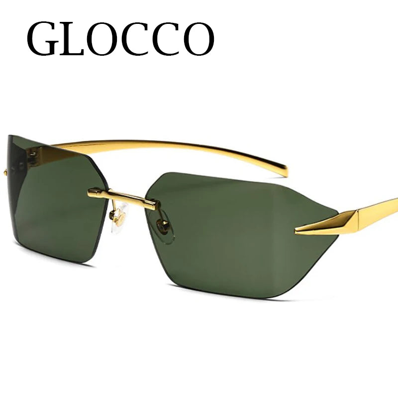 Rimless Men Sunglasses Luxury Brand Curved Lens Summer Traveling Sun Glasses for Women men Frameless Rectangle Shades mon