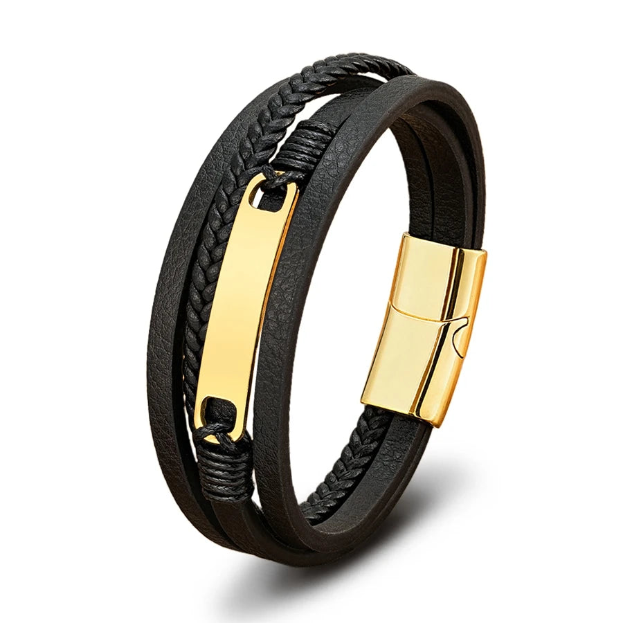 XQNI Multi-layer Braided Leather Wrap Bracelet Men Cool Trend Stainless Steel Casual Buckle Bracelet Jewelry Accessories Gift mon