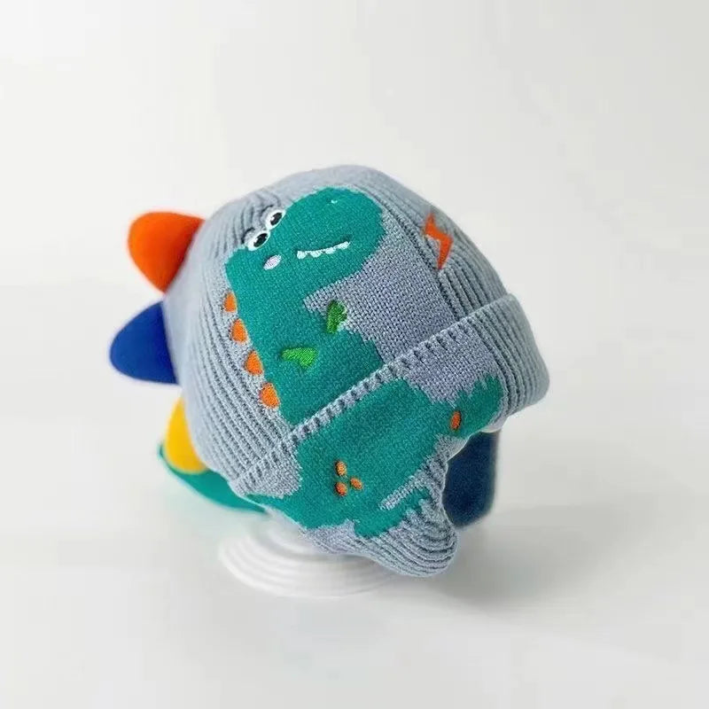 Hot Kid Winter Children Warm Hats Embroidered Cute Cartoon Dinosaur Warm Hats Boys Girls Windproof Thickened Ear Protection Hats
