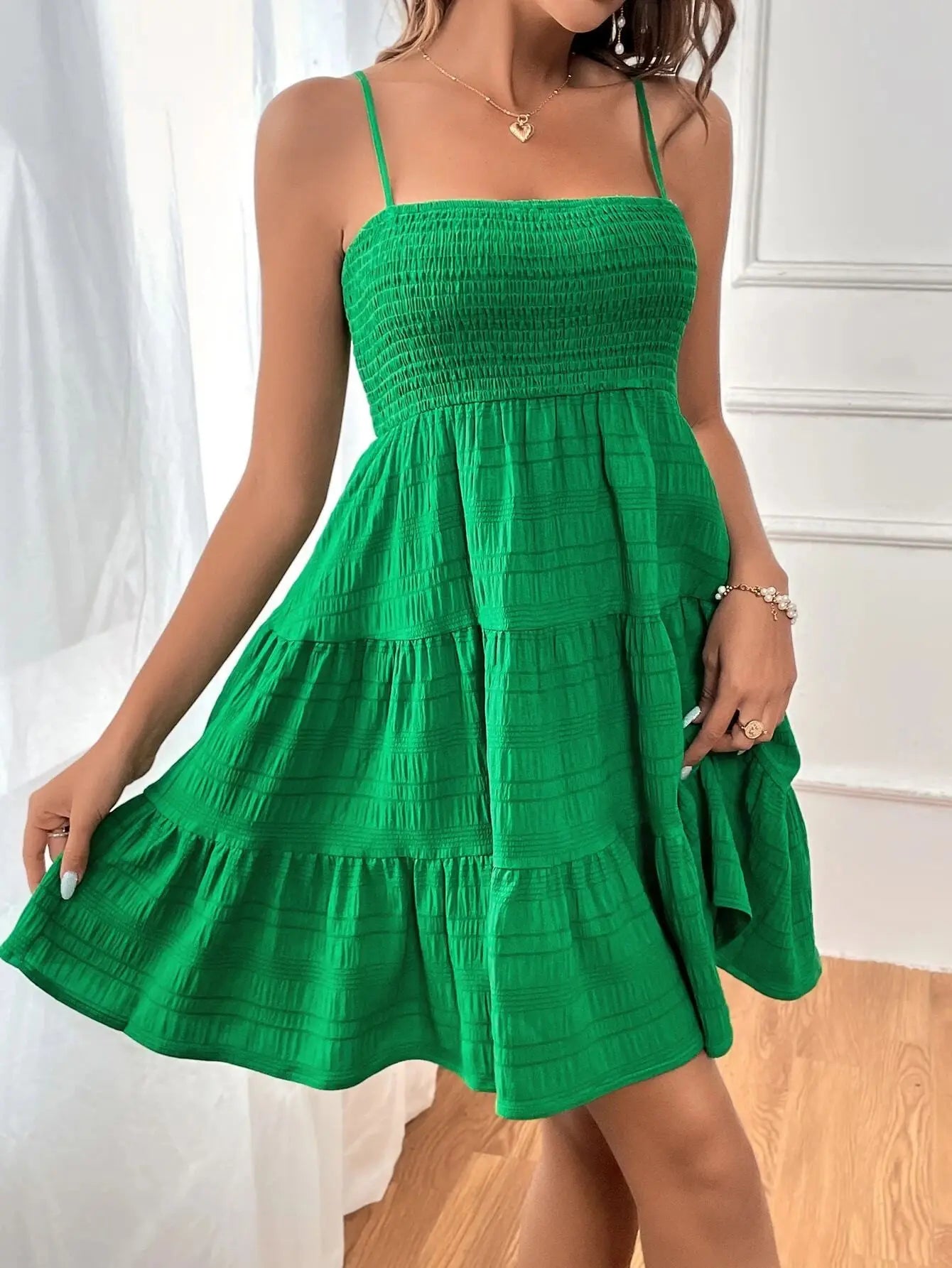 Bohemian Beach Sundress Women Sleeveless Backless Big Swing Mini Dress Solid Spaghetti Strap Ruffles Dresses