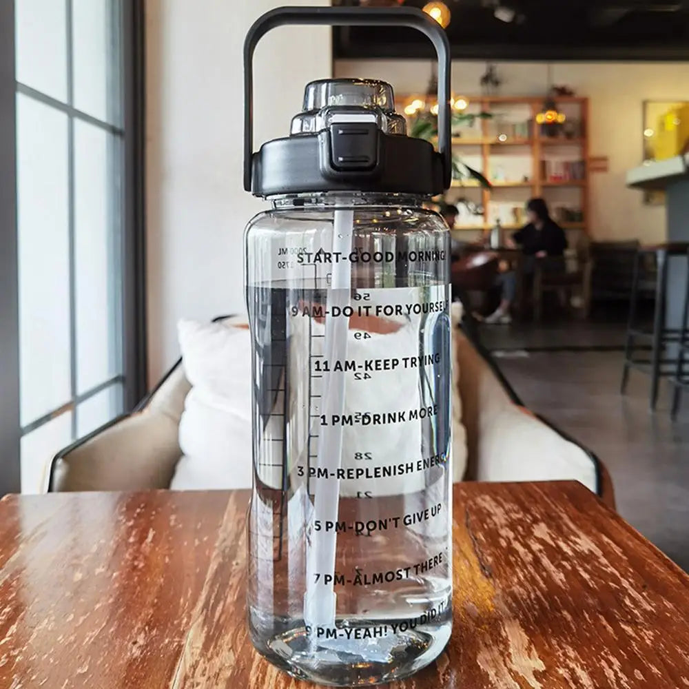 2L Large Capacity Water Bottles Portable Sports Water Bottle With Straw Fitness Bike Cup Summer With Time Marker