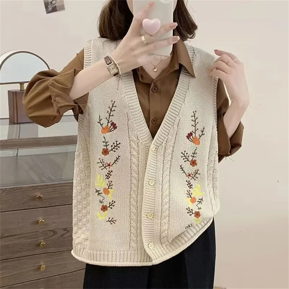 Spring Autumn Style Fashion Women's Knitted Cardigan Sweater Vest Sleeveless Ladies Waistcoat Jacket Basic Coats