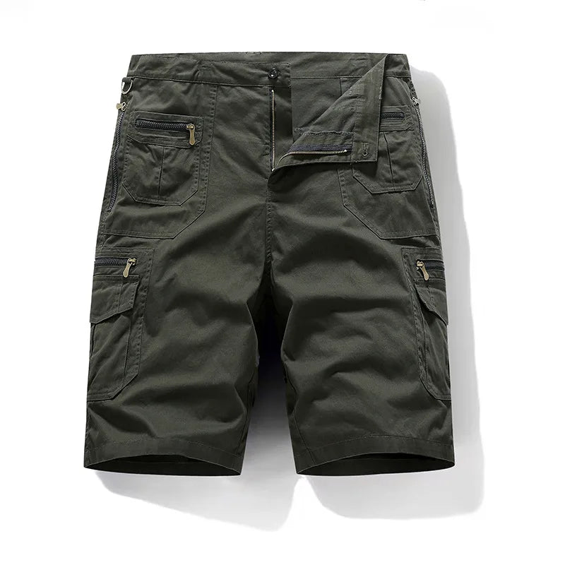 5XL Men Work Cargo Shorts Summer Pure Cotton Loose Straight Multi-pockets Casual Knee Length Hiking Sports Shorts Male Plus Size