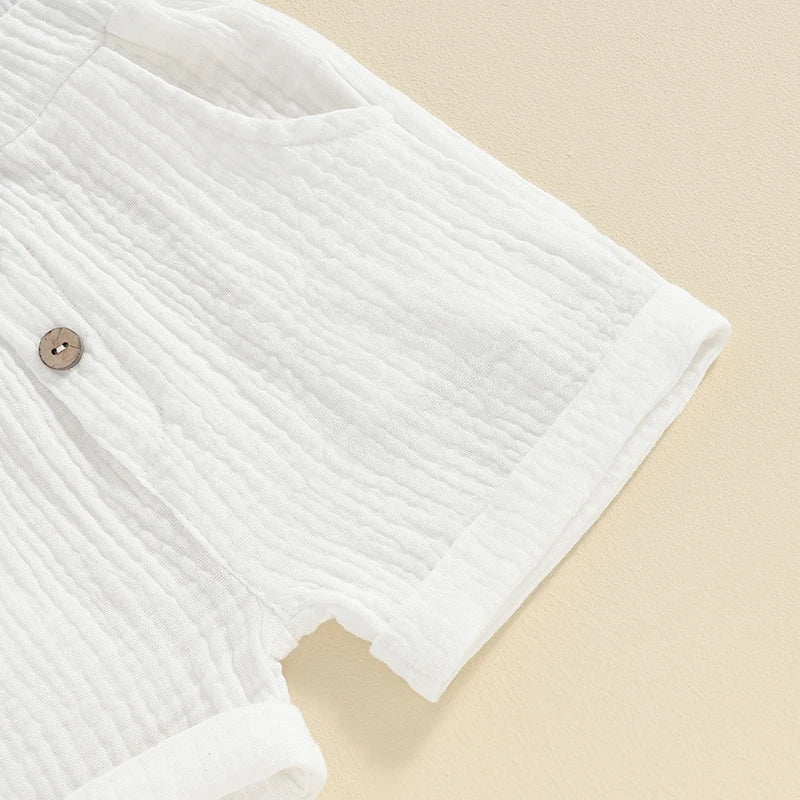 Newborn Baby Boys Summer Clothes Sets Solid Cotton Linen Pocket Short Sleeve T-shirts+Button Pocket Shorts Beach Casual Outfits