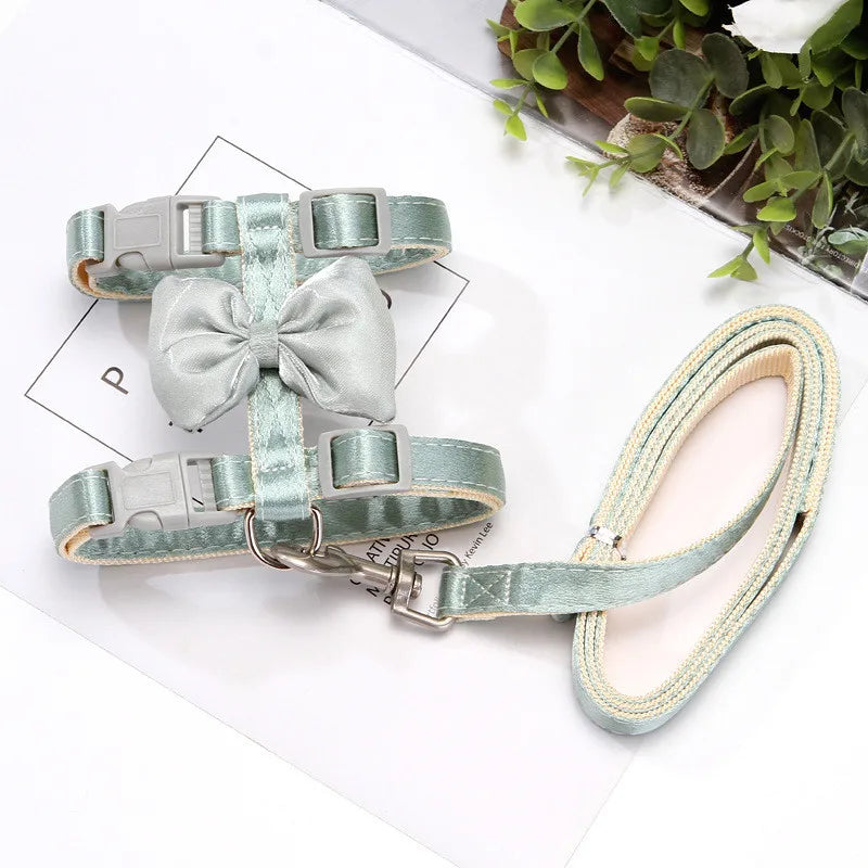 Cat Harness and Leash Adjustable Size Bling Harness with Bow Trim and Leash Rope To Keep Out Break Free Cat Walking for Cats