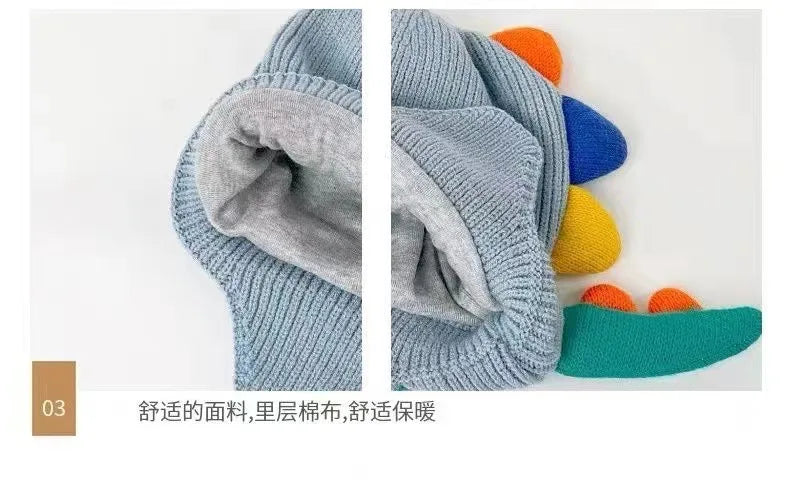 Hot Kid Winter Children Warm Hats Embroidered Cute Cartoon Dinosaur Warm Hats Boys Girls Windproof Thickened Ear Protection Hats