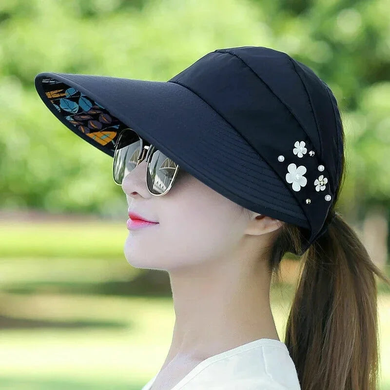 Womens Ladies Summer Wide Brim Foldable Sun Hat Anti-UV Beach Visor Caps Hats