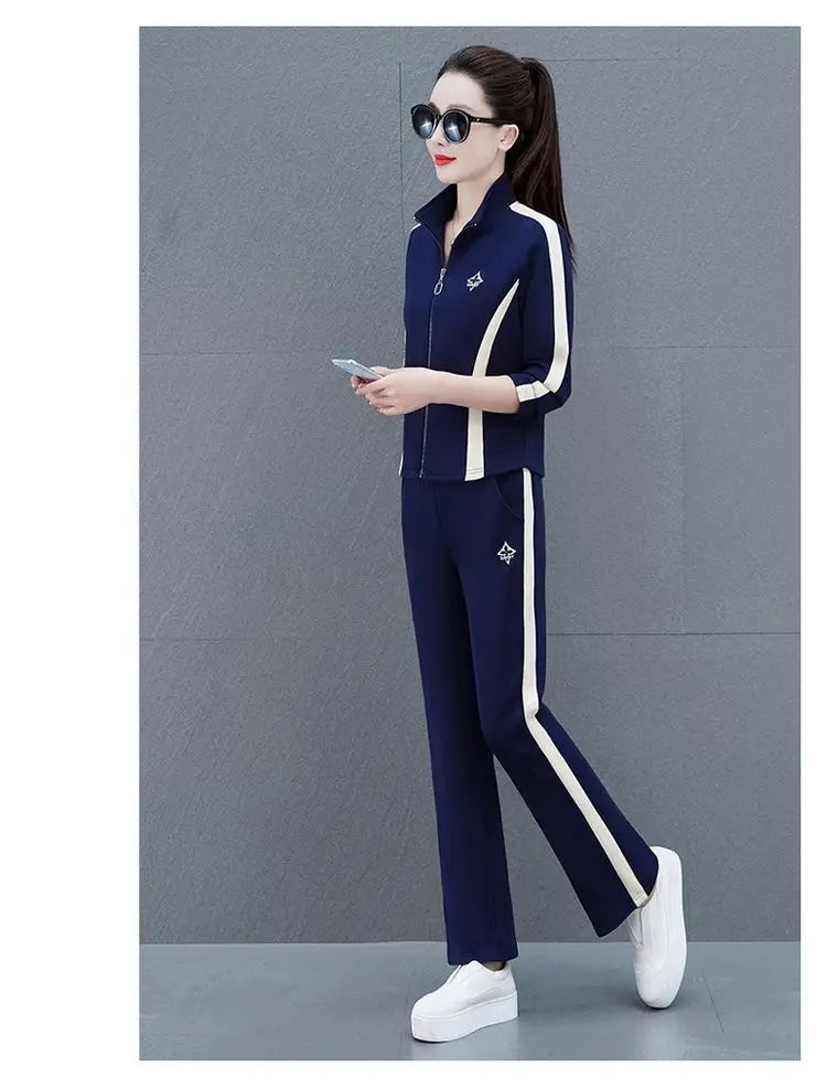 Women's Sportswear Suit Spring And Autumn Clothing New Fashion Leisure Tracksuit For Woman Crop Top Pants Two Pieces Sets
