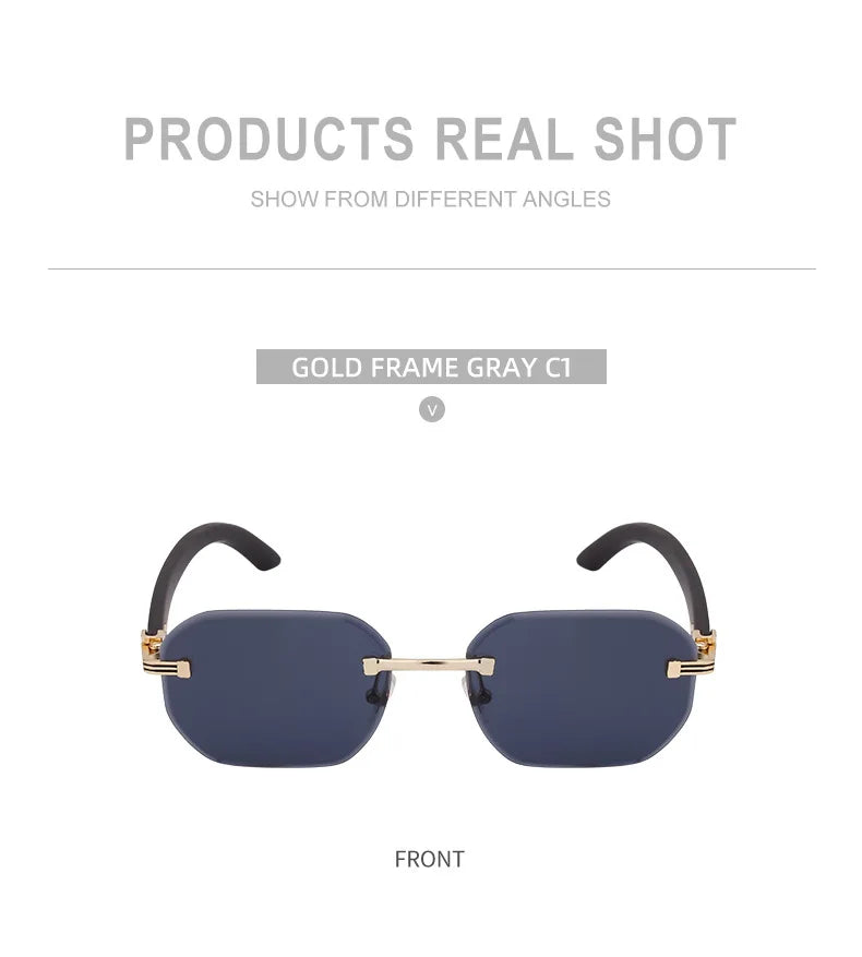 Vintage Square Rimless Sunglasses Men Luxury Brand Trendy Frameless Punk UV400 Eyewear Anti Blue Light Prescription Glasses