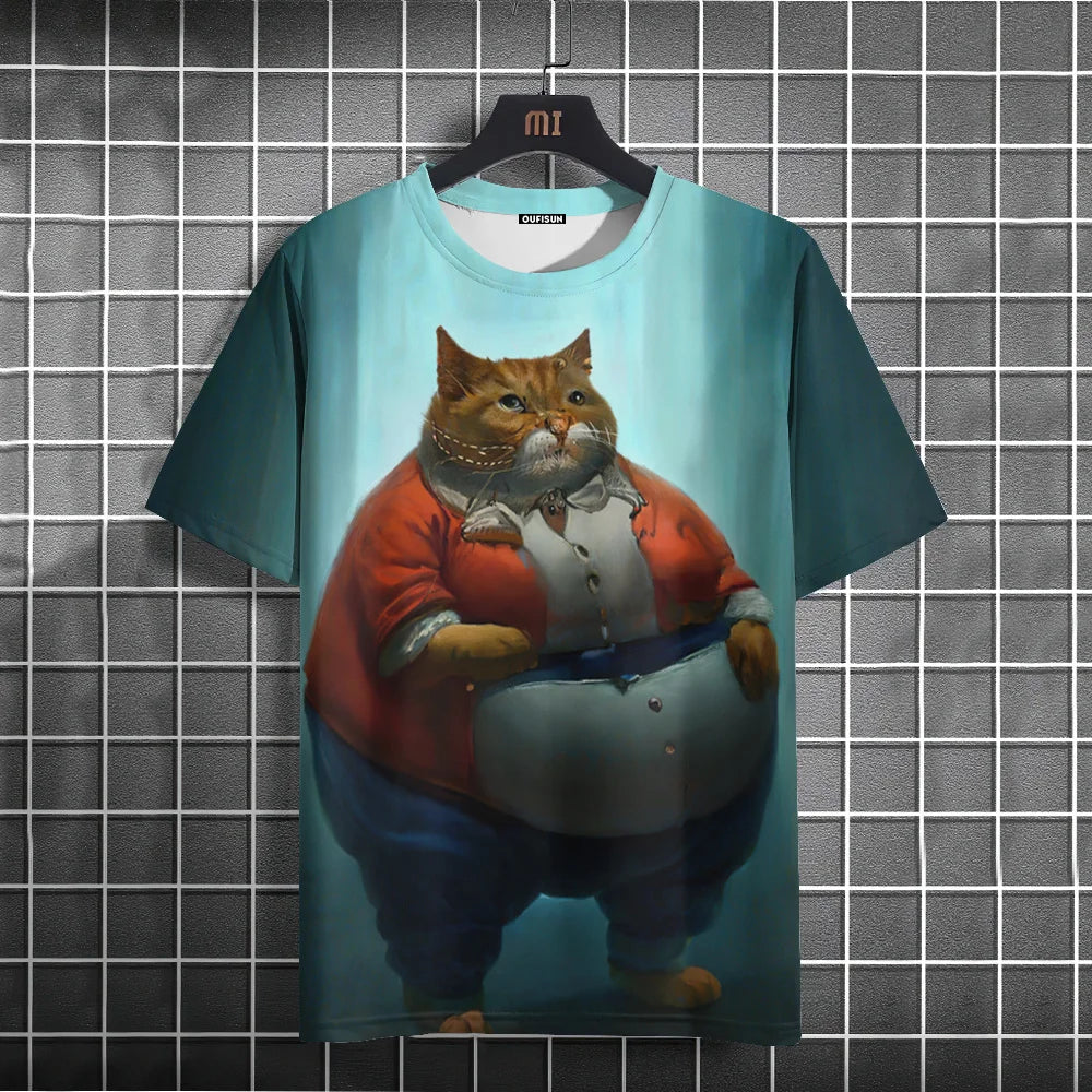 Summer Men's T-Shirt Funny Cat Print Oversized Short Sleeve Man T-Shirt Round Neck Casual Men Women Tee Neutral Clothing