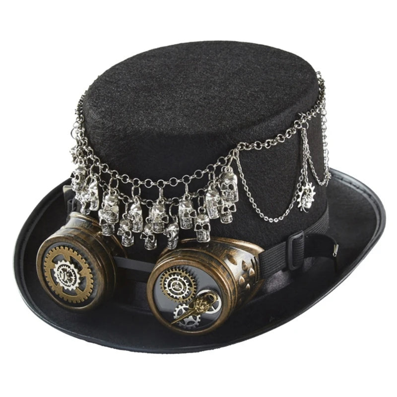 Steampunk Men Hat With Goggles Gay Top Hat Jazz Hat Gothic Steampunk Top Hat For Men Non-slip Hat Carnival Nightclub