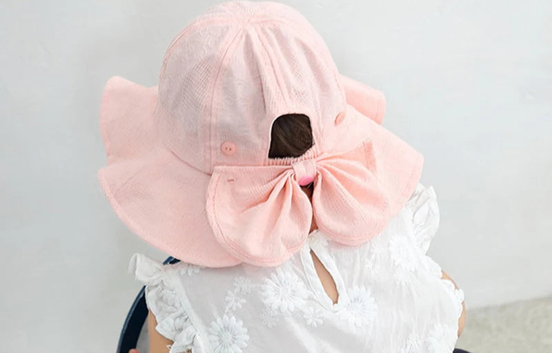 Princess Baby Bucket Hat for Girls Big Bow Summer Baby Girl Cap Wide Brim Travel Baby Sun Hat for Kids Accessories 1-3Y