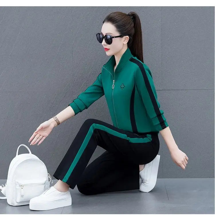 Women's Sportswear Suit Spring And Autumn Clothing New Fashion Leisure Tracksuit For Woman Crop Top Pants Two Pieces Sets