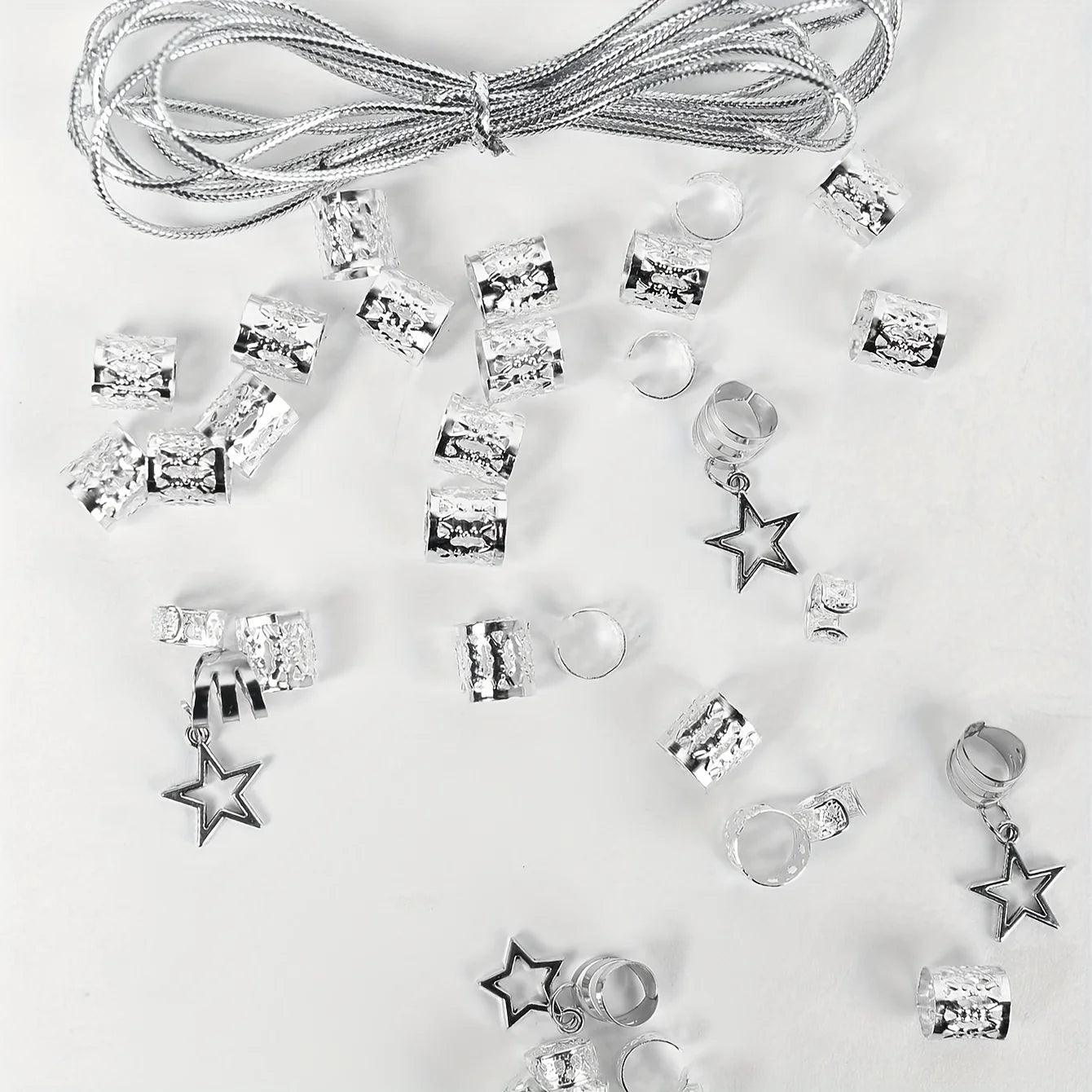 36pcs Star Decor Hair Ring Accessories ,Beads Hair Braid Rings Clips Dread Locks Hair Braiding Metal Cuffs Decoration