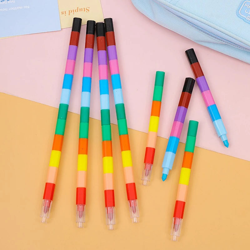 Stackable Crayons 12-Color Building Blocks Crayons Art DIY Drawing Graffiti Supplies Office School Stationery Students Gifts ZYF