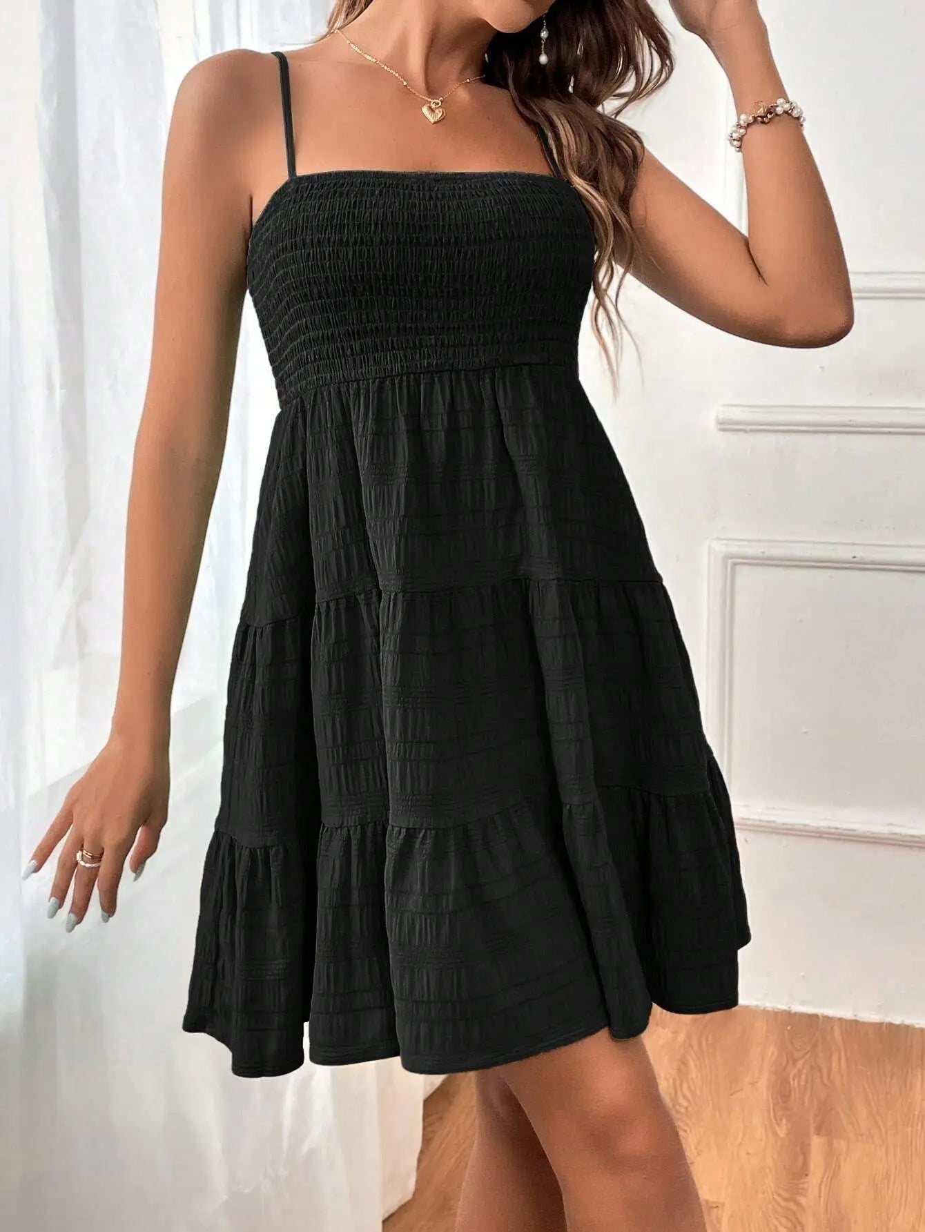 Bohemian Beach Sundress Women Sleeveless Backless Big Swing Mini Dress Solid Spaghetti Strap Ruffles Dresses