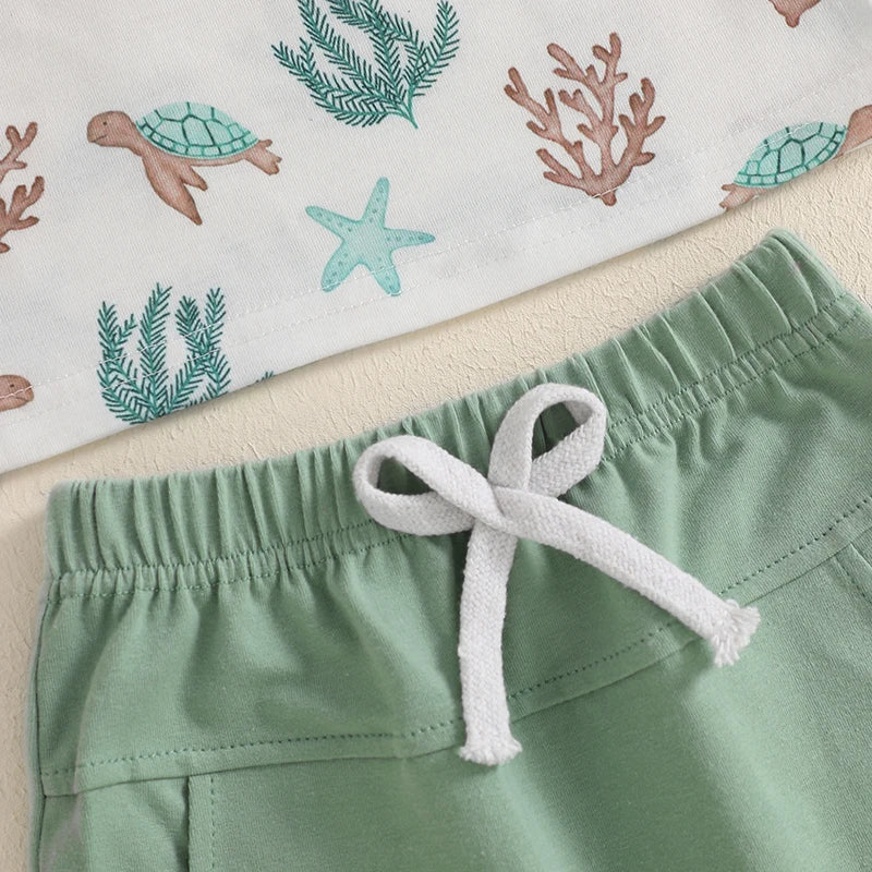 Infant Toddler Boy Summer Clothes Sleeveless Pattern Print Tank Vest Top Solid Jogger Shorts Set Beach Outfit