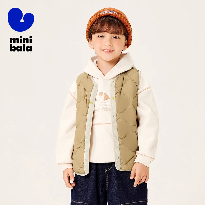 Mini Bala Kids Down Vest Winter Reversible Duck Down Waterproof Windproof Warm Lightweight for Outdoor Activities Macaron Color