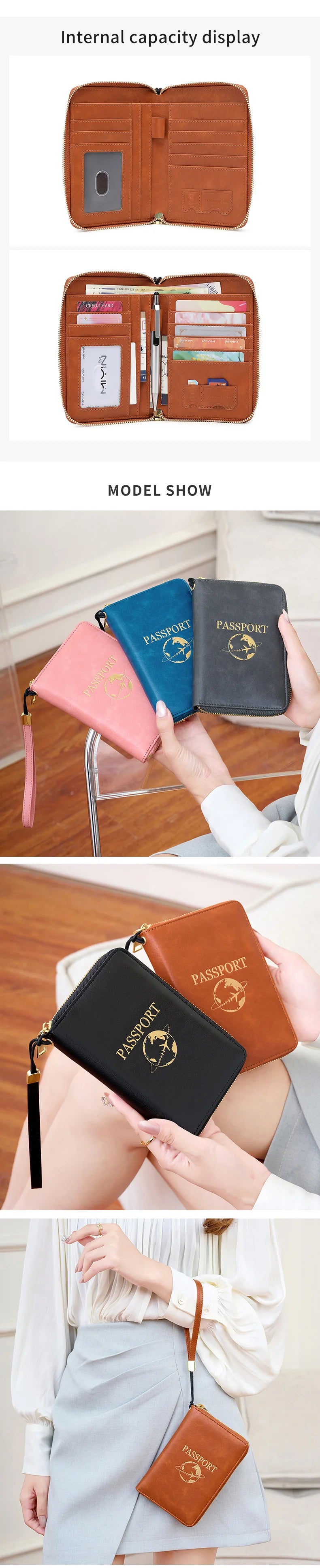 New Retro Passport Bag Fashion RFID Multifunctional PU Leather Passport Wallet Storage Bag Travel Accessories ID Bag Card Holder