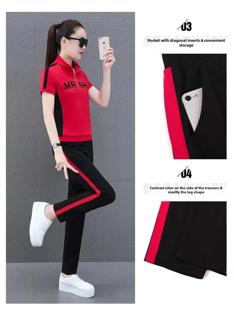Fashionable Women's Sport Suit Summer New Style Slimming Casual 2-piece Set Age-reducing Running Clothes