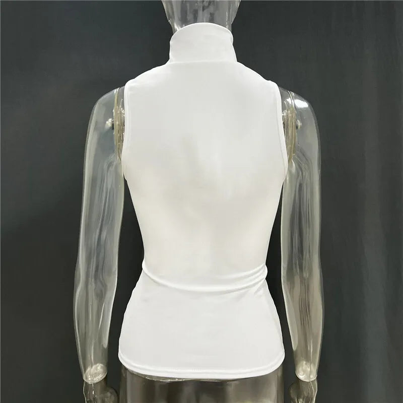 Mozision Turtleneck Basic Knit Tank Tops Women Vest Pullovers Metal Ring Camisole Sleeveless Skinny Knitted Tops Y2K Cropped Top