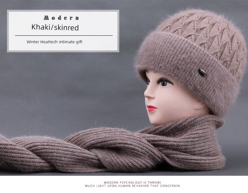 Winter Middle-Aged and Elderly People's Hats Female Ladieswear Rabbit Fur Knitted Warm Hat Women Woolen Cap Grandma Fleece-lined Cotton-Padded Cap