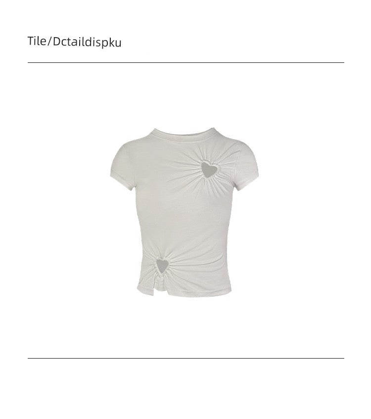 Cut Out Niche Style slim round Neck Top T-shirt with Short Sleeves for woman