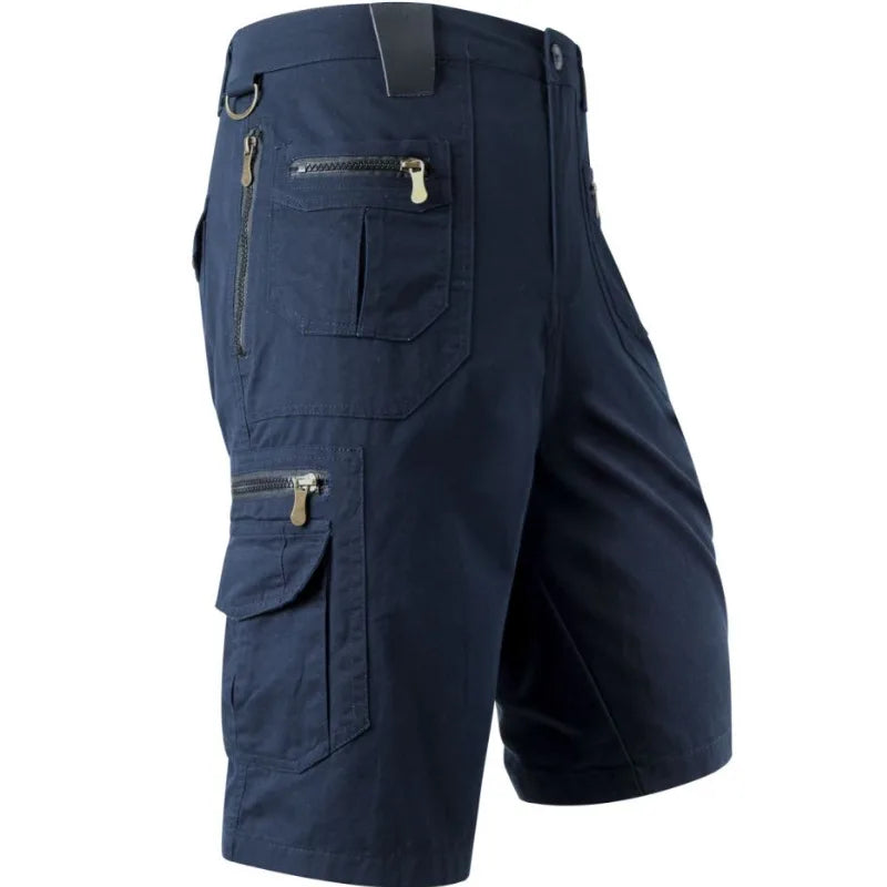5XL Men Work Cargo Shorts Summer Pure Cotton Loose Straight Multi-pockets Casual Knee Length Hiking Sports Shorts Male Plus Size