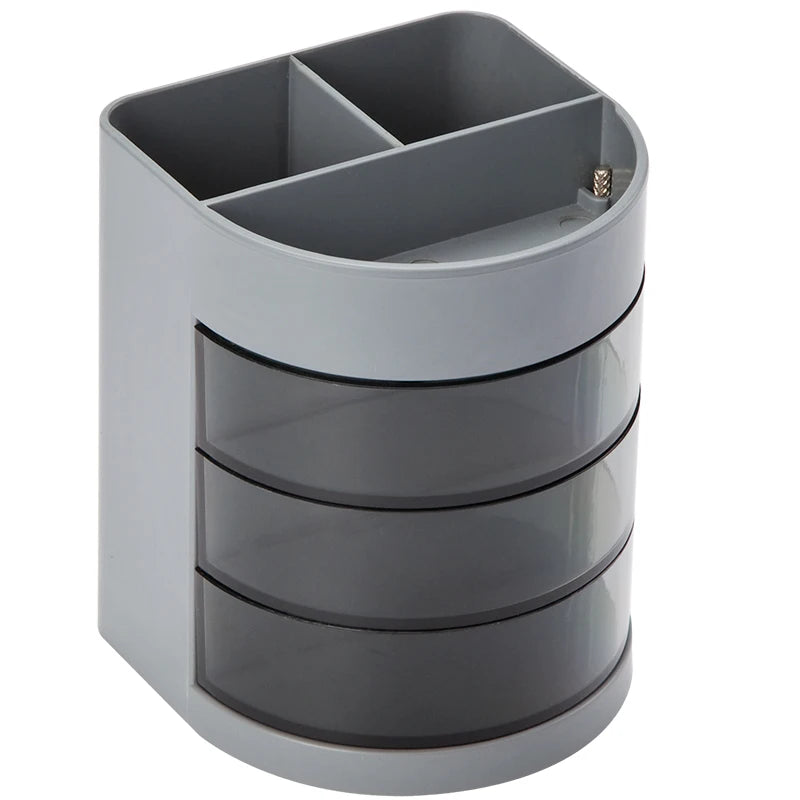 1pc Pen Holder with 3 Rotatable Arc Drawers 3 Compartments Pencil Holder Desktop Storage School Office Supplies