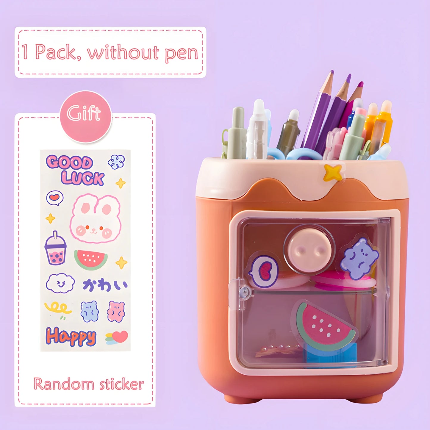 Pen Holder Pencil Organizer with Drawer, Cosmetic Makeup Brushes Holder for Dressing Table, Pig Nose Cute Pen Holder Office