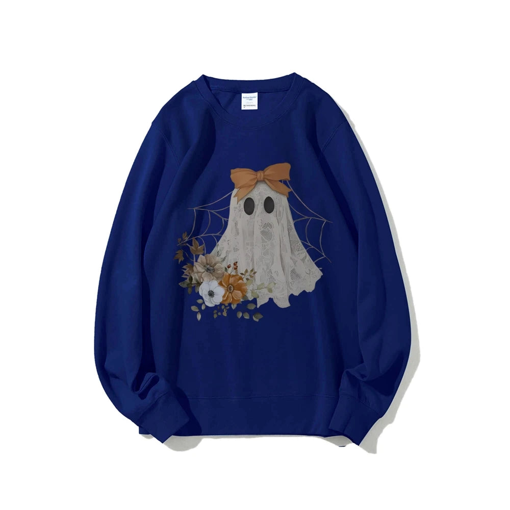 Loose Crew Neck Hoodie Cotton High Quality Soft Comfortable Halloween Cute Ghost Graphic Print Fashion Trend New Sweatshirt